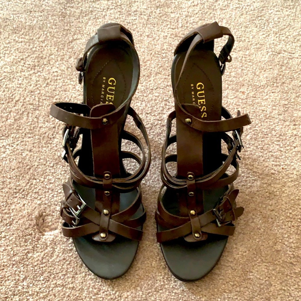 NWOT Leather Guess by Marciano Strappy Sandals, Size 8M, Brown